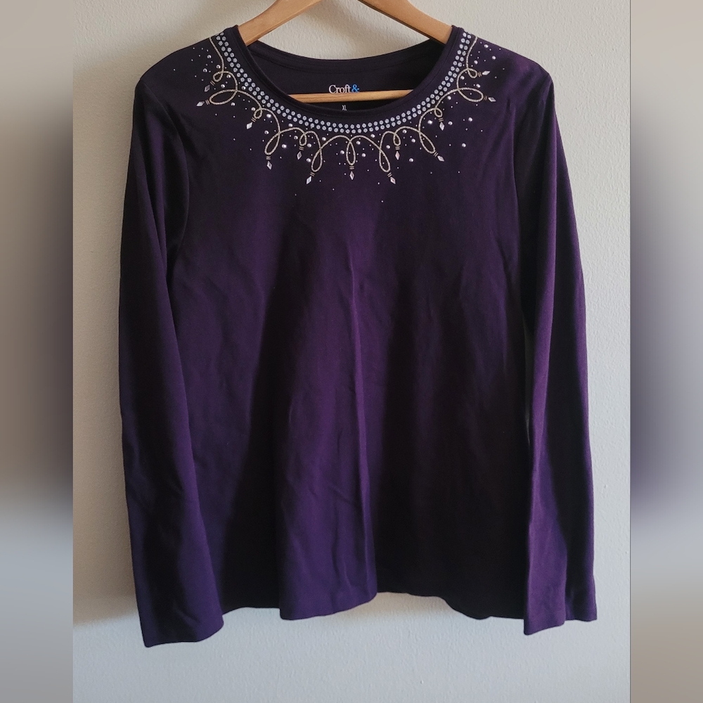 Croft & Barrow Purple Long Sleeve Top with Embellishments